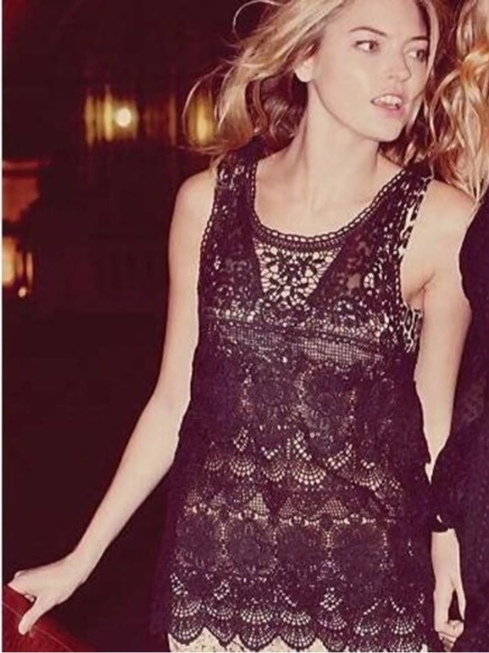 Free People Black Crochet Lace Top